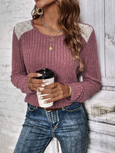 Load image into Gallery viewer, Women's Lace Long Sleeve Shirts Lightweight Fall Casual Crewneck Pullover T Shirt Tops