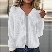 Load image into Gallery viewer, Casual Jacket For Women Fall Winter V-Neck Solid Color Cable Knitted Coat Zipper Long Sleeve Loose Sweatshirt