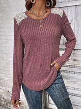 Load image into Gallery viewer, Women's Lace Long Sleeve Shirts Lightweight Fall Casual Crewneck Pullover T Shirt Tops