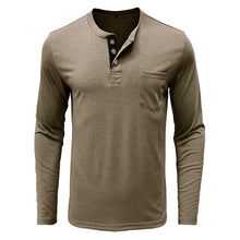 Load image into Gallery viewer, Mens Casual Round Neck Buttons Shirt Tops Soild Color Long Sleeves Slim Fit Tee