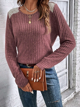 Load image into Gallery viewer, Women's Lace Long Sleeve Shirts Lightweight Fall Casual Crewneck Pullover T Shirt Tops