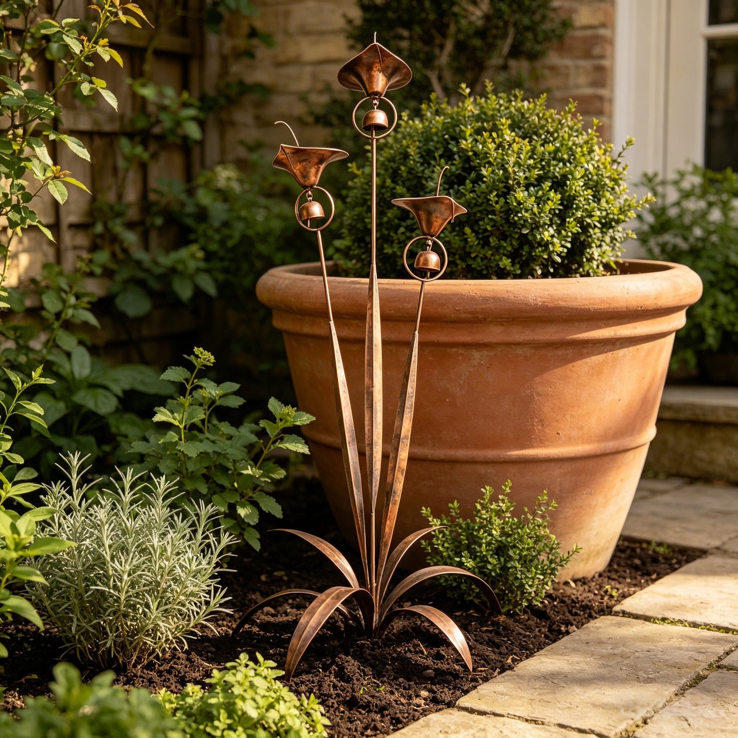ð¡Flamed Copper Three Calla Lilies Garden Stake with Bells