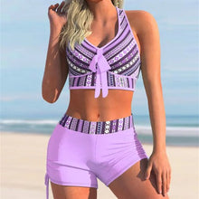 Load image into Gallery viewer, Traje de baño estampado de bikini con falda boxer dividida de talla grande explosiva para mujer - España