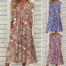 Load image into Gallery viewer, Vestido casual estampado con cuello en V y bolsillos abiertos - EspaƱa