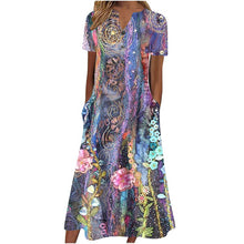 Load image into Gallery viewer, 【S-3XL】Cuello en V Botón Manga Corta Suelta Dobladillo Vestido Impreso