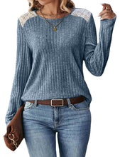Load image into Gallery viewer, Women's Lace Long Sleeve Shirts Lightweight Fall Casual Crewneck Pullover T Shirt Tops