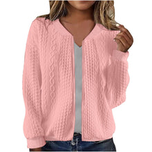 Load image into Gallery viewer, Casual Jacket For Women Fall Winter V-Neck Solid Color Cable Knitted Coat Zipper Long Sleeve Loose Sweatshirt