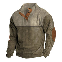Load image into Gallery viewer, Men Corduroy Pullover Long Sleeve Retro Patchwork Top 1/4 Snap Waffle Sweatshirt Large Size Loose Casual Jogging Sportswear