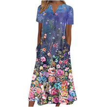 Load image into Gallery viewer, 【S-3XL】Cuello en V Botón Manga Corta Suelta Dobladillo Vestido Impreso