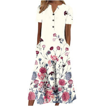 Load image into Gallery viewer, 【S-3XL】Cuello en V Botón Manga Corta Suelta Dobladillo Vestido Impreso