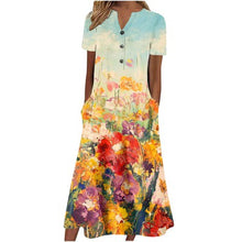 Load image into Gallery viewer, 【S-3XL】Cuello en V Botón Manga Corta Suelta Dobladillo Vestido Impreso