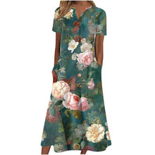 Load image into Gallery viewer, 【S-3XL】Cuello en V Botón Manga Corta Suelta Dobladillo Vestido Impreso