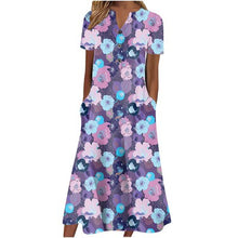 Load image into Gallery viewer, 【S-3XL】Cuello en V Botón Manga Corta Suelta Dobladillo Vestido Impreso