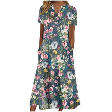Load image into Gallery viewer, 【S-3XL】Cuello en V Botón Manga Corta Suelta Dobladillo Vestido Impreso