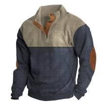 Load image into Gallery viewer, Men Corduroy Pullover Long Sleeve Retro Patchwork Top 1/4 Snap Waffle Sweatshirt Large Size Loose Casual Jogging Sportswear
