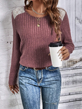 Load image into Gallery viewer, Women's Lace Long Sleeve Shirts Lightweight Fall Casual Crewneck Pullover T Shirt Tops
