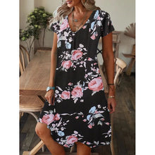Load image into Gallery viewer, Vestido de manga corta con escote en pico y estampado holgado - España

