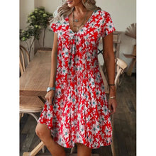 Load image into Gallery viewer, Vestido de manga corta con escote en pico y estampado holgado - España
