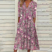 Load image into Gallery viewer, Vestido casual estampado con cuello en V y bolsillos abiertos - España
