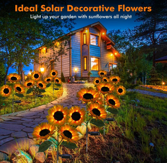 2 Pack with 6 Sunflower Solar Lights Outdoor Garden Decor,Solar Flowers Lights Waterproof,Sunflowers Gifts for Mom Women Grandma Birthday,Decorative Stakes Lights for Landscape Yard Patio Lawn