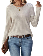 Load image into Gallery viewer, Women's Lace Long Sleeve Shirts Lightweight Fall Casual Crewneck Pullover T Shirt Tops
