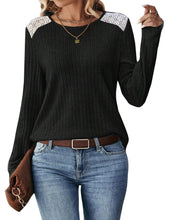 Load image into Gallery viewer, Women's Lace Long Sleeve Shirts Lightweight Fall Casual Crewneck Pullover T Shirt Tops
