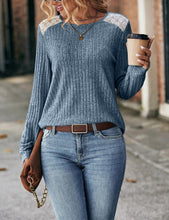 Load image into Gallery viewer, Women's Lace Long Sleeve Shirts Lightweight Fall Casual Crewneck Pullover T Shirt Tops
