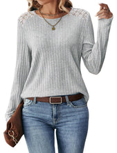 Load image into Gallery viewer, Women's Lace Long Sleeve Shirts Lightweight Fall Casual Crewneck Pullover T Shirt Tops
