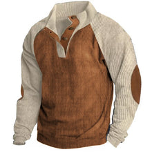 Load image into Gallery viewer, Men Corduroy Pullover Long Sleeve Retro Patchwork Top 1/4 Snap Waffle Sweatshirt Large Size Loose Casual Jogging Sportswear
