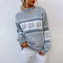 Load image into Gallery viewer, Women's Christmas Knitwear 2024 Long Sleeve Loose Half Turtleneck Snowflake Sweater for Women
