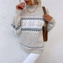 Load image into Gallery viewer, Women's Christmas Knitwear 2024 Long Sleeve Loose Half Turtleneck Snowflake Sweater for Women
