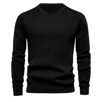 Mens Autumn And Winter Casual Loose Knitted Checkered Round Neck Hatless Versatile Long Sleeve Sweater
