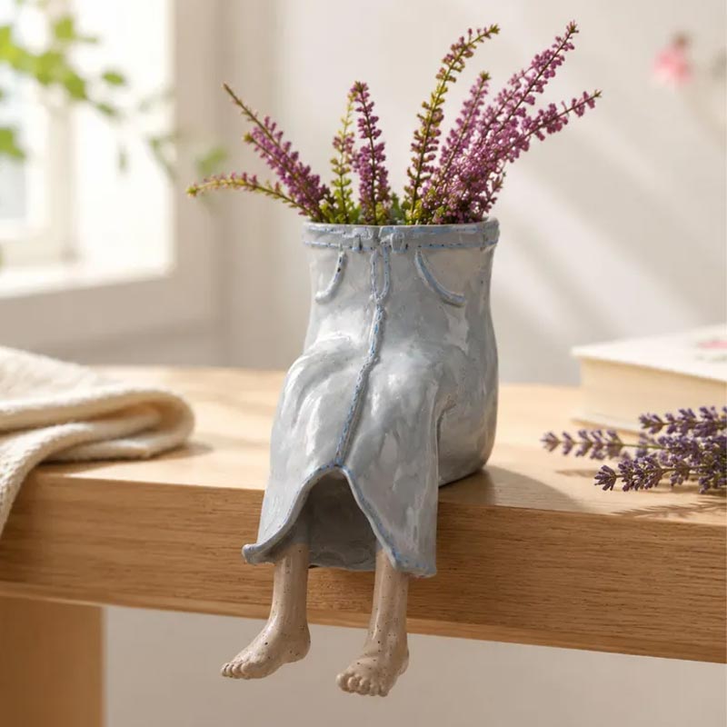 Denim skirt creative sitting legs planter for plants and home decor