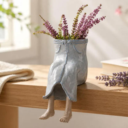 Denim skirt creative sitting legs planter for plants and home decor