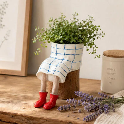 Red boots creative sitting legs planter for plants and home decor