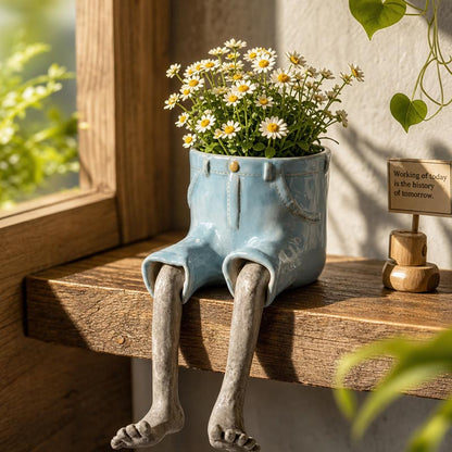 Jeans shorts creative sitting legs planter for plants and home decor