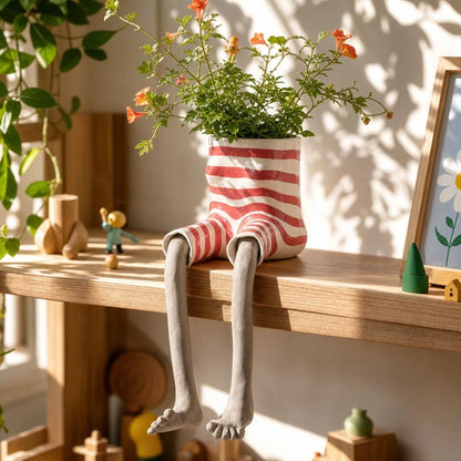 Red striped sunlover creative sitting legs planter for plants and home decor
