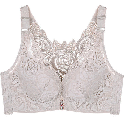 Women's Plus Size Lace Wide Straps Wireless Bra Front Closure Push Up Bras