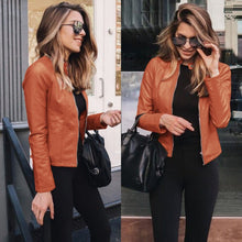 Load image into Gallery viewer, Stylish women's PU leather jacket; choose from 8 colors to match any outfit
