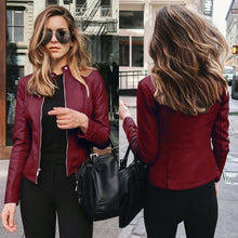 Load image into Gallery viewer, Stylish women's PU leather jacket; choose from 8 colors to match any outfit
